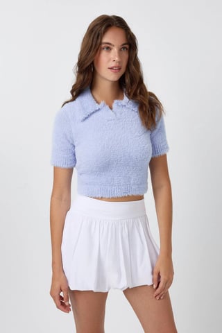 Polo-Kragen gestricktes Cropped-Top