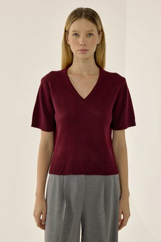 V-Ausschnitt Kurzarmpullover