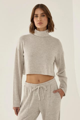 Strukturierter Turtleneck-Crop-Pullover