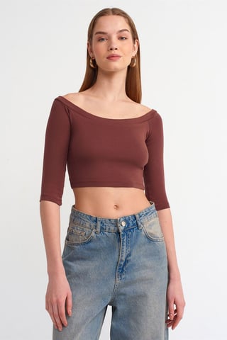 Damen Off-Shoulder Crop Bluse