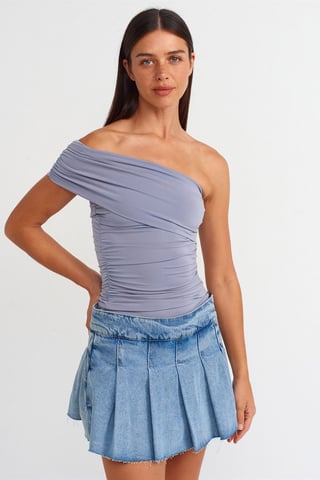 Schulterfreie Slim Fit Jersey-Bluse