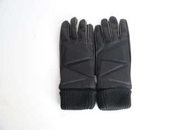 Bottega Veneta Zig Zag Zweifarbige Handschuhe aus schwarzem Nylon und Leder