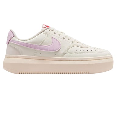 Nike - "Court Vision" Swoosh Sneaker für Damen, Leder, Plattform-Absatz (Weiß/Pink)