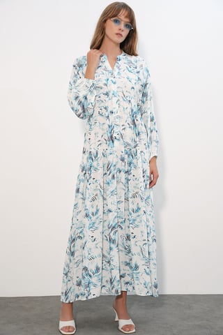 Gemustertes V-Ausschnitt Maxikleid