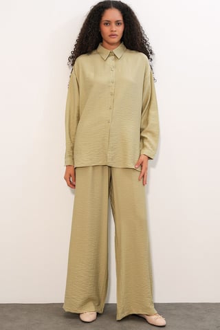 Big Dart Strukturiertes Button-down-Langarmhemd - Khaki