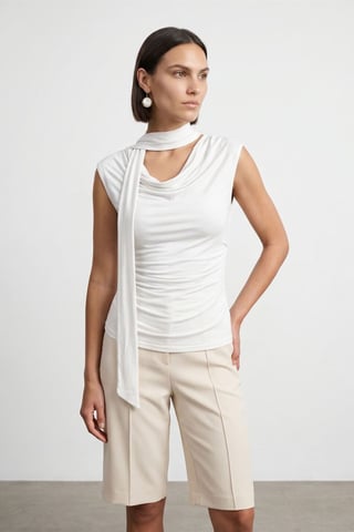 Ärmellose Cowl-Neck-Jersey-Bluse