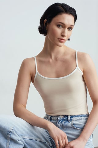 Farbblock Ripp-Ärmellose Bluse