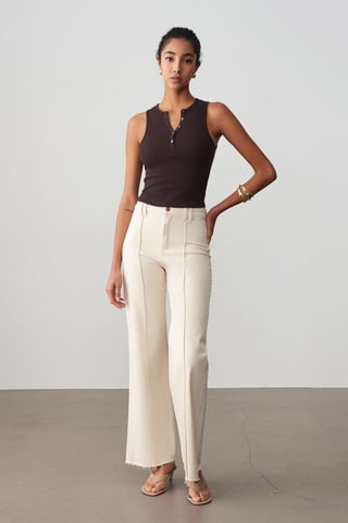 Damen Rippstrick Baumwollmischung Cropped Top
