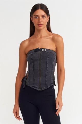 Trägerloses Cropped-Denim-Top