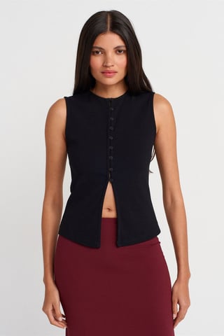 Rippenshirt Ärmellose Knopfleiste Bluse