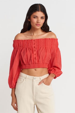 Schulterfreies Crop-Top-Bluse