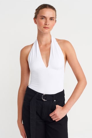 Dilvin Slim-Fit Neckholder-Bluse - Weiß