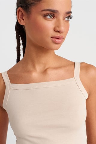 Rippstrick Baumwoll-Shirt mit quadratischem Ausschnitt