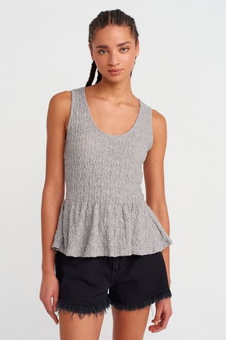 Texturierte Spitzen-Peplum-Bluse