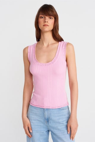 Dilvin Rippenloses ärmelloses Cami-Top - Rosé