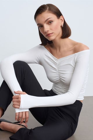 Schulterfreies cropped Top Bluse