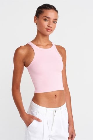 Rippstrick Baumwollmischung Ärmelloses Crop Top