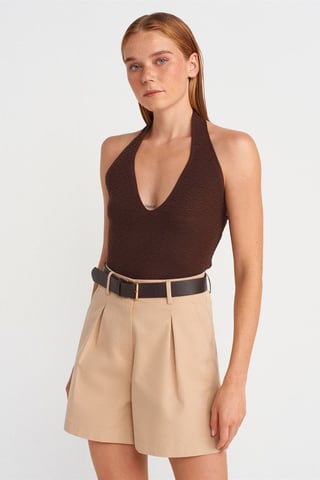 Rippstrick-Halsbande-Blouse