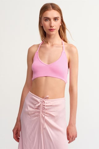 Fitted Ripp-Top mit Halsband und Bindedetail