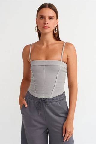 Geripptes Quadrat-Halsausschnitt-Crop-Top