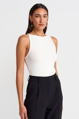 Ripp-Halterneck Slim-Fit Bluse