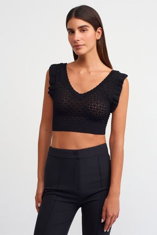 Taillierte ärmellose Crop-Bluse mit Bindeband vorne