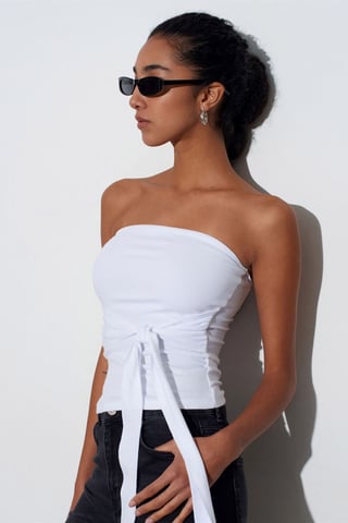 Trägerlose Slim-Fit-Jersey-Bluse mit Bindedetail
