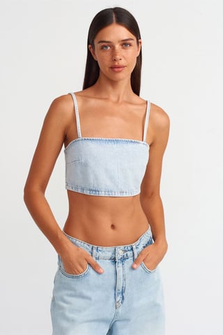 Damen Trägerloses Denim-Cropped-Top