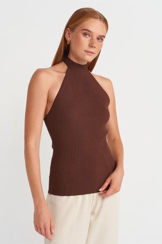 Gerippte Halterneck Slim-Fit-Bluse