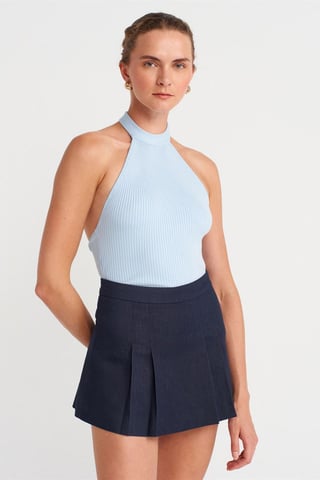 Gerippte Halterneck Slim-Fit Bluse