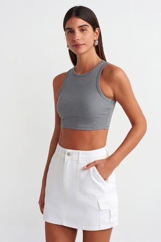 Damen geripptes ärmelloses Crop Top