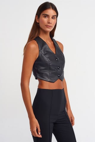 Kunstleder Ärmellose Cropped-Bluse
