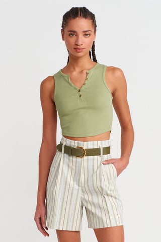 Damen Ripp-Crop-Bluse mit Knöpfen
