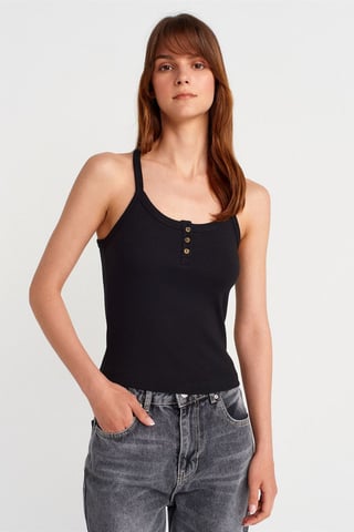 Dilvin Schmal geschnittenes rippstrick-Cami-Top - Schwarz