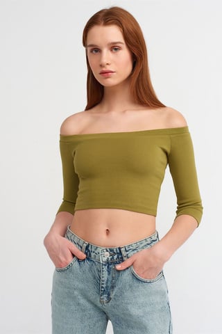 Damen Off-Shoulder Crop-Bluse