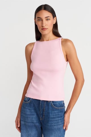Dilvin Ripp-Halterneck Slim-Fit Bluse - Rosé