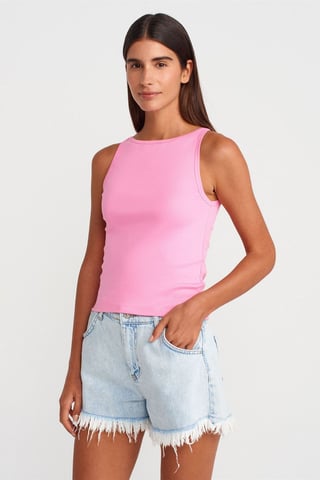 Rippoptik Halter Slim-Fit Bluse