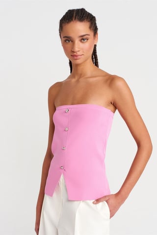Nahtloses Rippstrick-Crop-Top mit Knöpfen
