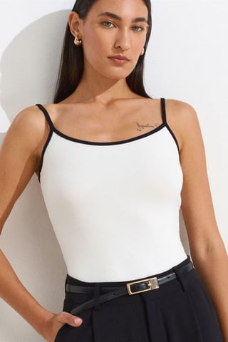 Farbblock Ripp-Ärmellose Bluse