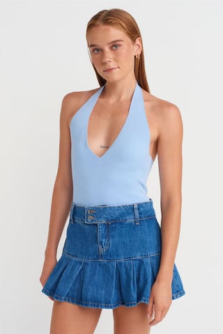 Slim Fit Halterneck Strickbluse