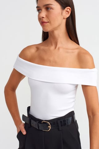 Schulterfreie Slim-Fit Jersey-Bluse