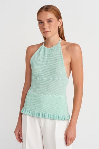 Schlanker Schnitt Halter-Nacken Strickbluse