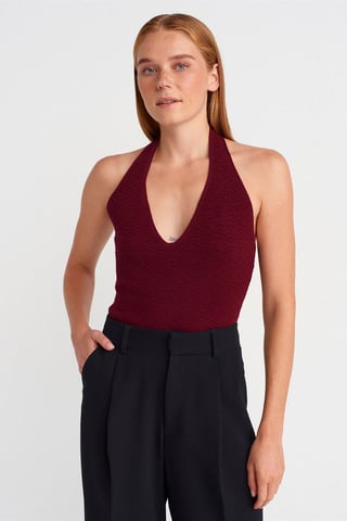 Rippstrick-Haltertop-Bluse