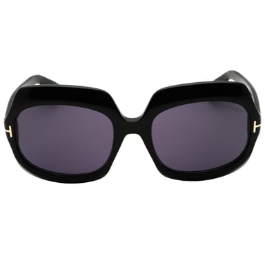Tom Ford Glänzende Schwarze Übergroße Sonnenbrille In Rauchgrau