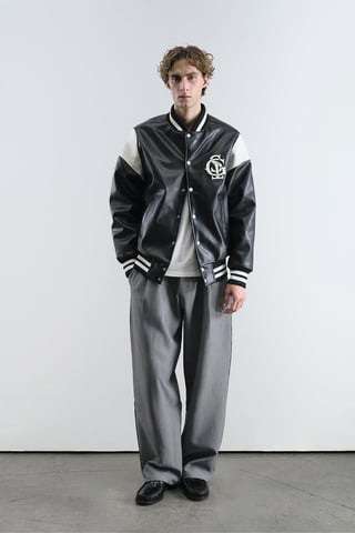 Farbblockierte Kunstleder Bomberjacke