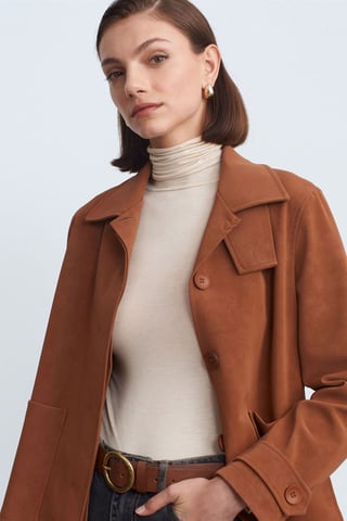 Damen Kunstsuede Knopfjacke