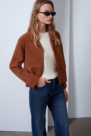 Damen-Crop-Jacke aus Kunstwildleder