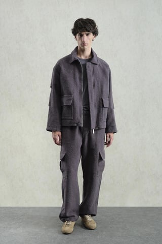 Texturierte Baumwolljacke mit Reißverschluss