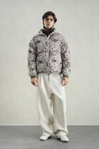 Gemusterte Bomber-Pufferjacke mit Reißverschlusskragen