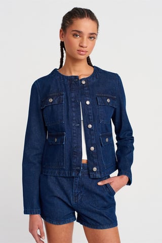 Damen Baumwoll-Denim-Pufferjacke